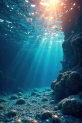 Glimmering underwater scene, abstract swirls, textured glitter overlay, digital, green, movement