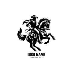 logo design in the form of a man riding a horse jumping