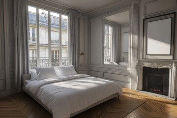 Parisian Bedroom Interior, Sunlight, Elegant Decor, Modern Classic Style