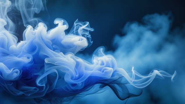 Blue fog. Dynamic smoke tendrils. High-contrast banner with copy space, colorful cinematic photograph. Modern art design. Dreamlike scene. Abstract background. Smoky texture. Motion wallpaper