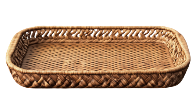 Rustic Wicker Serving Tray, handcrafted rectangular basket with natural weave pattern