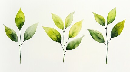 Obraz premium Watercolor Green Leaves Illustration