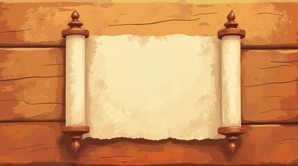 Torah scroll illustration resting on vintage wooden table, Rosh Hashanah