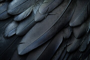 Obraz premium Close-up of dark, overlapping feathers creating a textured, abstract pattern.