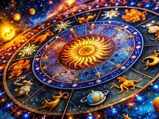 Obraz premium Celestial Macro: Zodiac Constellations & Stardust Banner