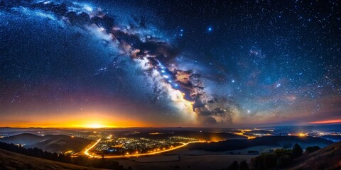 Celestial Night Sky: Aerial View of Starry Landscape