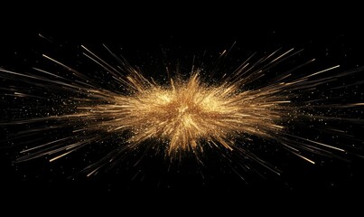 Obraz premium Abstract explosion of golden light particles against a sleek black background, representing energy and celebration