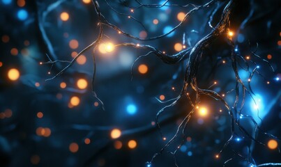 Abstract digital rendering of interconnected glowing nodes, deep blue tones creating a futuristic network visualization, high-tech aesthetic, clean design