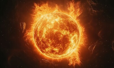 Obraz premium Artistic depiction of a vibrant fiery planet illuminated by glowing orange light surrounded by dark cosmic elements creating a dramatic space visual .