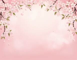 Watercolor Cherry Blossom Background with Copy Space