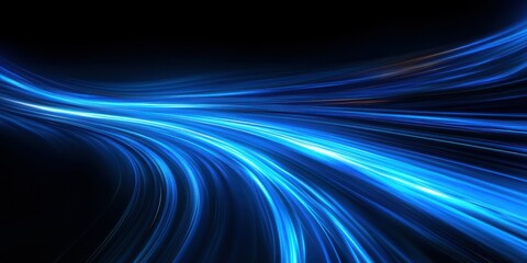 Dynamic blue light trails weaving through darkness, creating a futuristic atmosphere