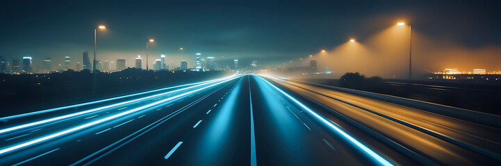 Obraz premium A highway with colorful light trails, symbolizing the speed and movement of digital marketing. Generative AI.