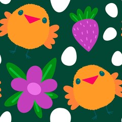 Easter chicken and eggs seamless birds pattern for wrapping paper and fabrics