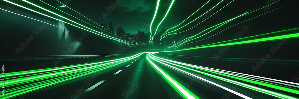 Wall mural 3d rendering view of highway in city high speed motion blur. ai generated image