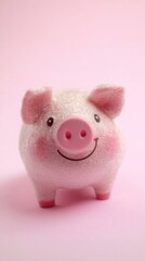 Cute pink piggy bank on pink background