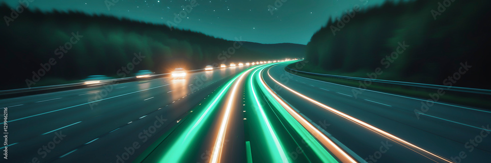 Wall mural 3d rendering view of highway in city high speed motion blur. ai generated image