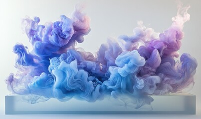 Artistic splash of vibrant blue and purple paint frozen in motion against a white canvas, illuminated by dramatic lighting for a creative and bold composition