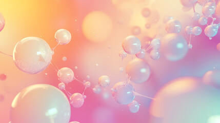Abstract Pastel Molecular Structure Connecting Spheres, Bonds, and Soft Hues
