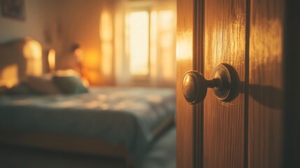 Obraz premium Golden Hour Bedroom Doorway View