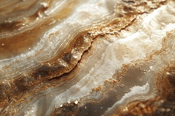 Obraz premium Close-up view of metallic gold and silver agate stone texture with swirling patterns and glistening surface.
