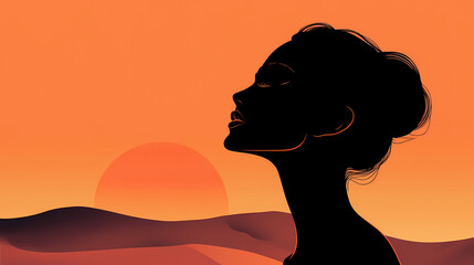 Silhouette of woman with zipped lips. Silence - Desert. Illustration