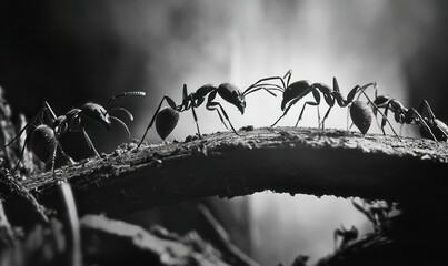 teamwork, team of ants costructing bridge