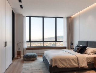 Modern luxury bedroom interior in minimal scandinavian style