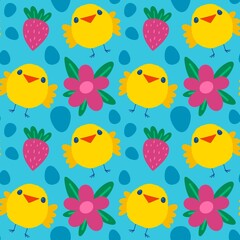 Easter chicken and eggs seamless birds pattern for wrapping paper and fabrics