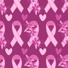 Breast cancer month seamless pink ribbon day mammogram pattern for wrapping paper and medical accessories