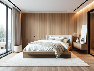 Modern luxury bedroom interior in minimal scandinavian style
