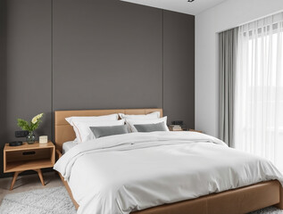 Modern luxury bedroom interior in minimal scandinavian style