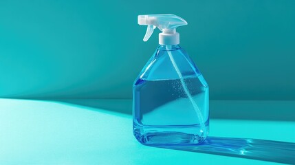 A modern cleaning solution with sleek lines and clear labeling, isolated on a bright cyan background, designed to evoke freshness and high performance in cleaning.