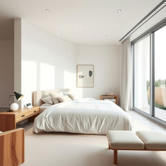 Modern luxury bedroom interior in minimal scandinavian style