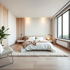 Modern luxury bedroom interior in minimal scandinavian style
