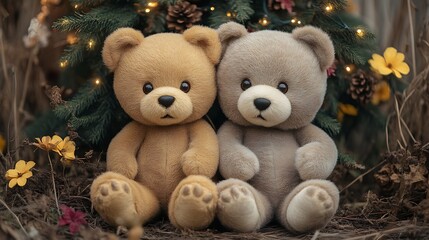 Teddy Bears Beside Christmas Tree