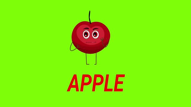 3D animated video of an apple with a green screen background