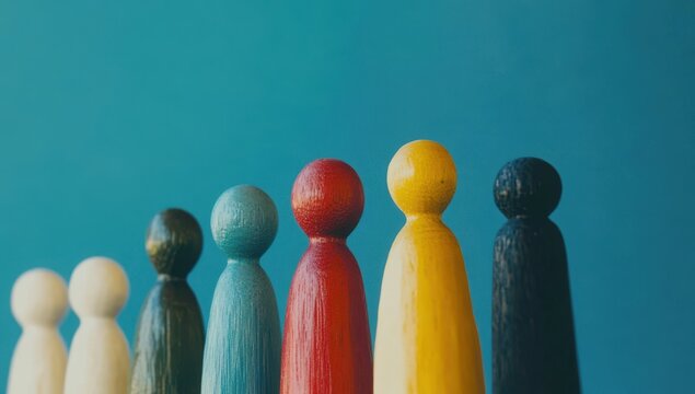 Group of colorful figurines, symbolizing diversity, unity, and equal opportunity in a supportive workplace, inclusive workforce policies, promoting advocacy and workplace equality