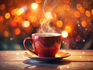 Fototapeta premium Cozy Winter Drink with Festive Lights - Warm Beverage Photography