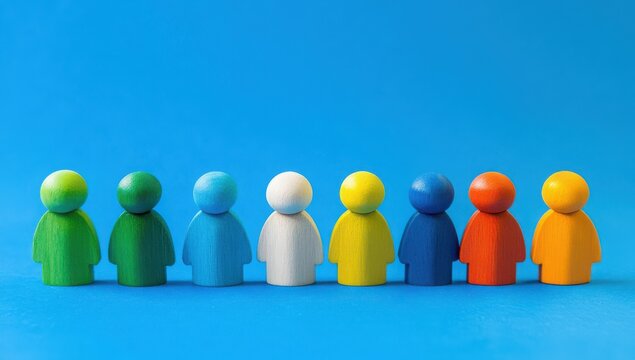 Group of colorful figurines, symbolizing diversity, unity, and equal opportunity in a supportive workplace, inclusive workforce policies, promoting advocacy and workplace equality