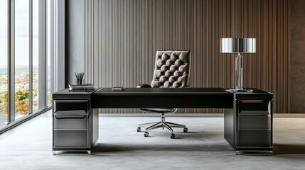 Obraz premium Stylish corporate home office with modern design and ample natural light
