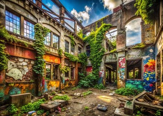 Naklejka premium Crumbling Facade: Architectural Scars of Urban Violence
