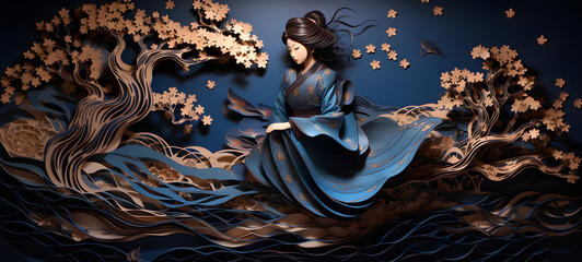 Paper quilling samurai meiji era, ai generative