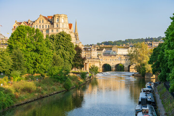 Beautiful skyline scenery of city of Bath with Pulteney bridge, Somerset, England
