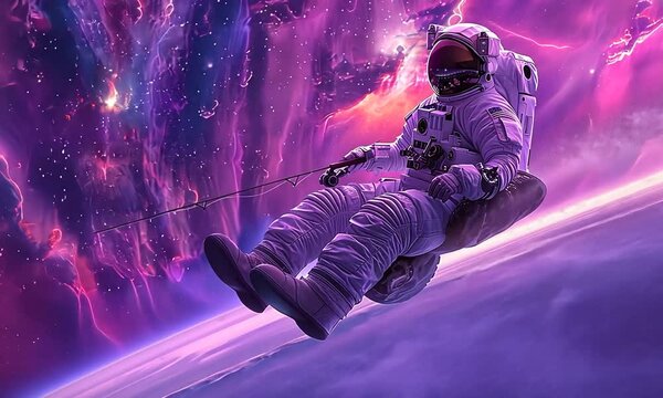 Aesthetic Cinematic Video of an Astronaut Floating in Space with Meteor Fragments
