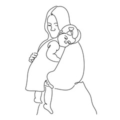 Line art illustration of mother and kid, Happy mother's day vector illustration. mom and daughter.