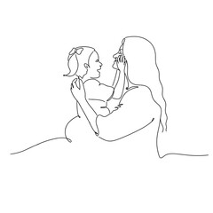 Line art illustration of mother and kid, Happy mother's day vector illustration. mom and daughter.