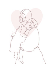 Line art illustration of mother and kid, Happy mother's day vector illustration. mom and daughter.