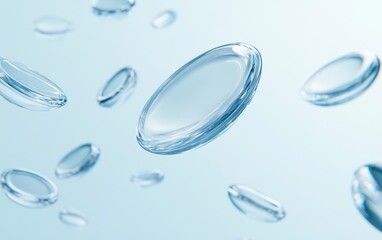 Transparent discs floating in air; abstract medical background; possible use for cosmetic product commercial or scientific illustration