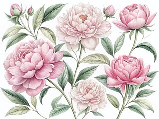 Delicate Pink Peony Line Art: Floral Illustration on White Background