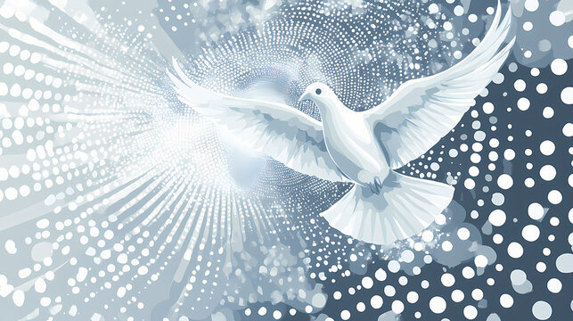 Sdgs text and peace dove with grey polka dot texture background, sdgs, sustainable development goals, peace, dove,grey. Peace - River. Illustration